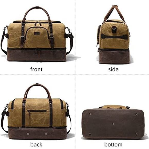 Weekender Bag with Shoe Compartment Large Overnight Bag for Men (Brown) - Picture 2 of 9